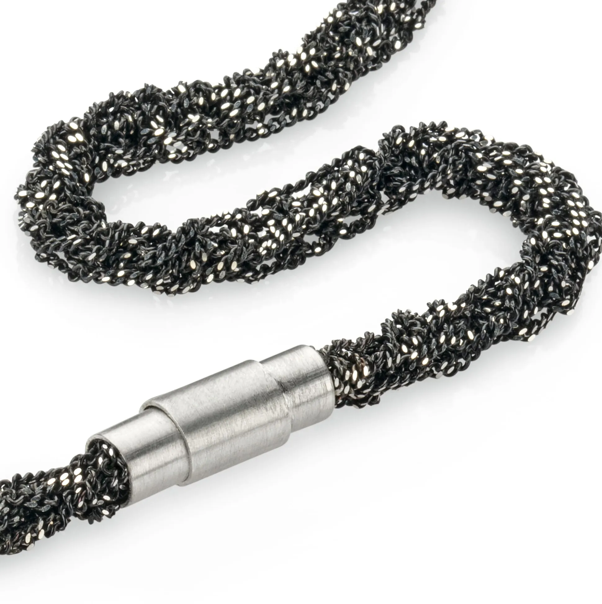 Armband gestrickt, Silber oxidiert