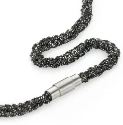 Collier gestrickt, Silber oxidiert