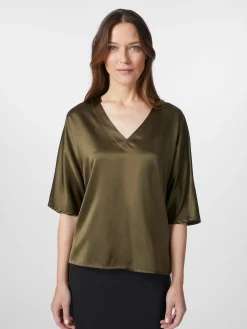 Damenbluse Seidensatin V-Ausschnitt