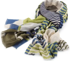 Damenschal gestreift, blau-grün