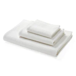 Handtuch Waffelpiqué Halbleinen weiß