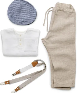 Kinder-Schiebermütze Leinen gestreift