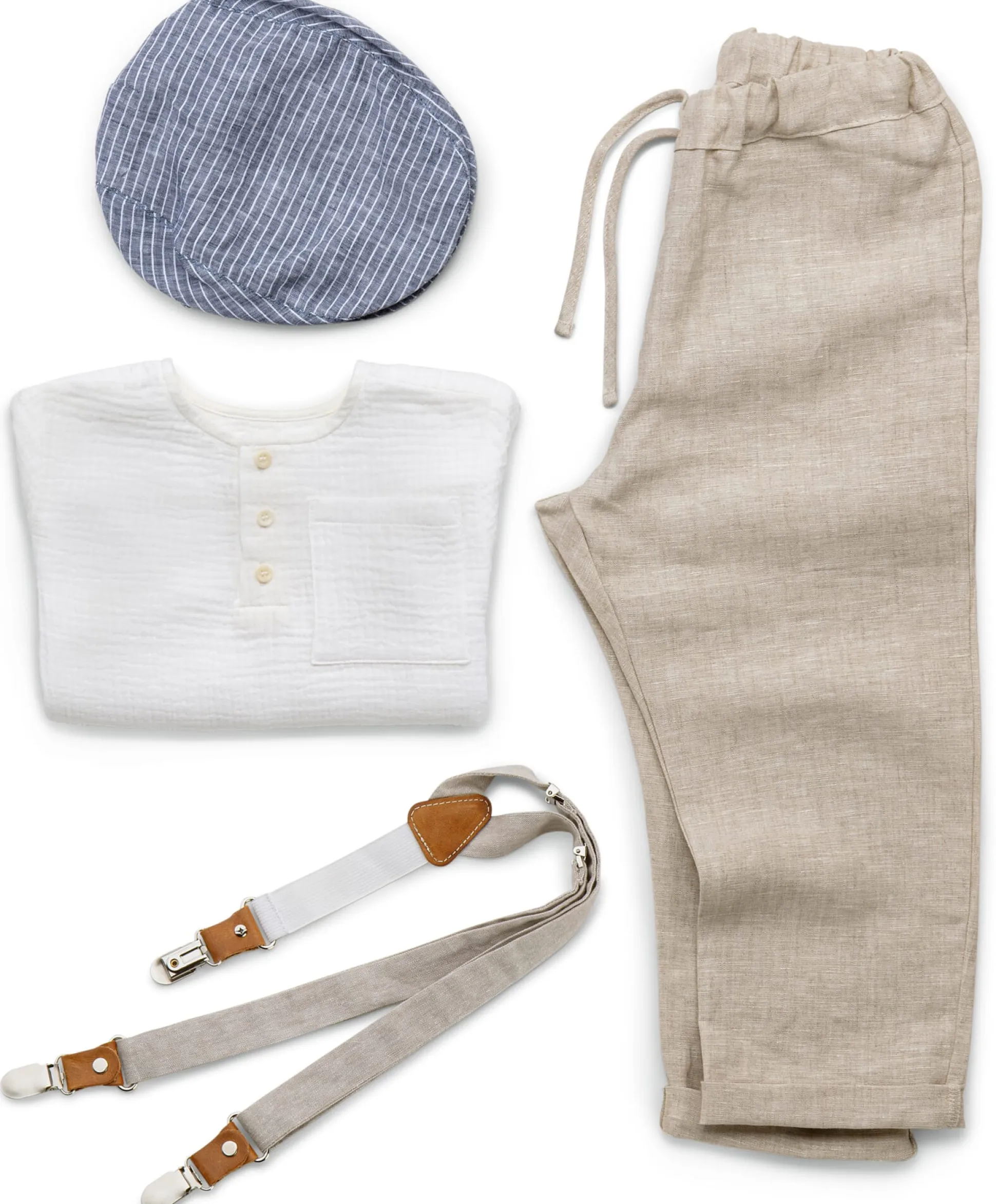 Kinder-Schiebermütze Leinen gestreift