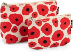 Kulturbeutel Blumenprint, rot-natur