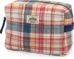 Kulturbeutel N° 43 kariert, rot-blau