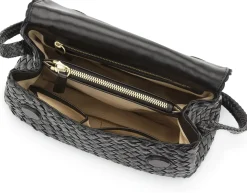 Lederhandtasche geflochten, schwarz