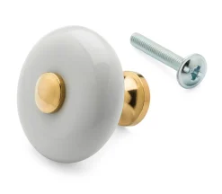 Möbelknopf Porzellan mit Zierkappe Messing