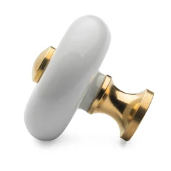 Möbelknopf Porzellan mit Zierkappe Messing