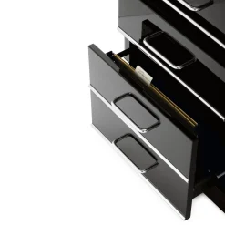 Schreibtisch Stahlblech Chromleiste