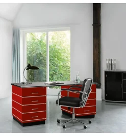 Schreibtisch Stahlblech Chromleiste