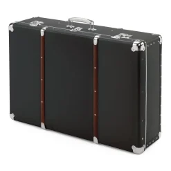 Schwarzer Pappkoffer mit Holzleisten