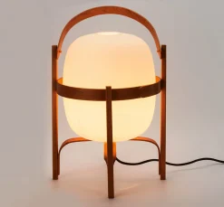 Tisch- und Bodenleuchte Kirschholz und Glas